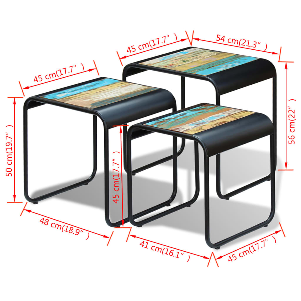 vidaXL Tables gigognes 3 pcs Bois de récupération massif