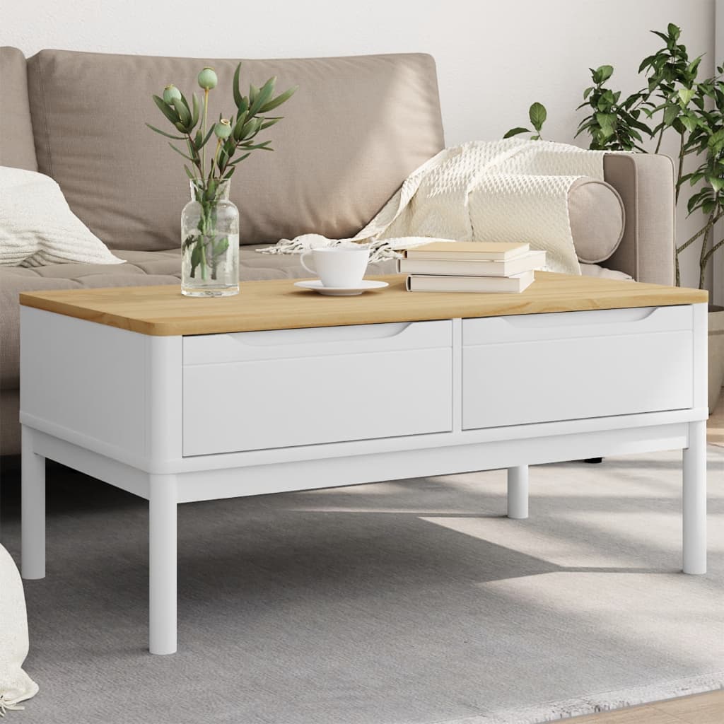 vidaXL Table basse FLORO blanc 99x55,5x45 cm bois massif de pin