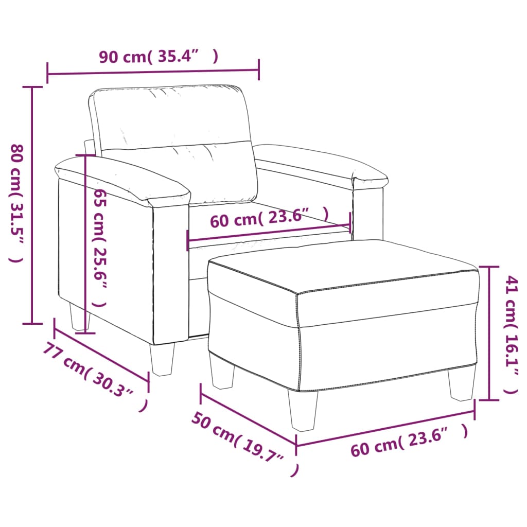 vidaXL Fauteuil avec repose-pied Gris clair 60 cm Tissu microfibre