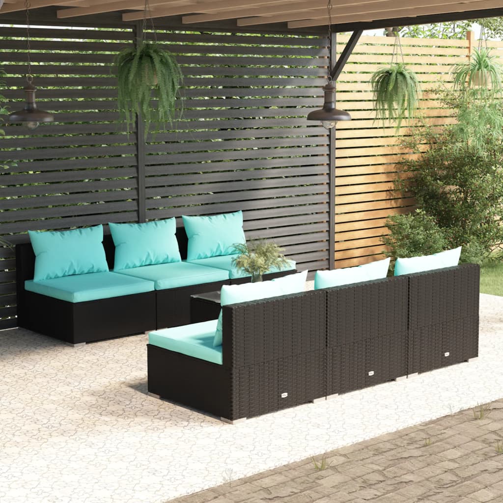 vidaXL Salon de jardin 7 pcs avec coussins Résine tressée Noir