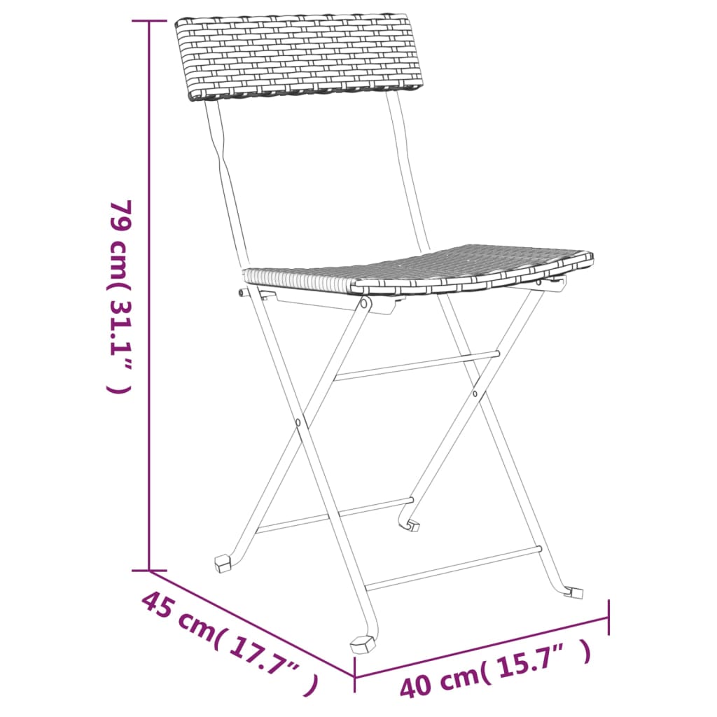 vidaXL Ensemble de bistro pliable 3 pcs Noir Résine tressée