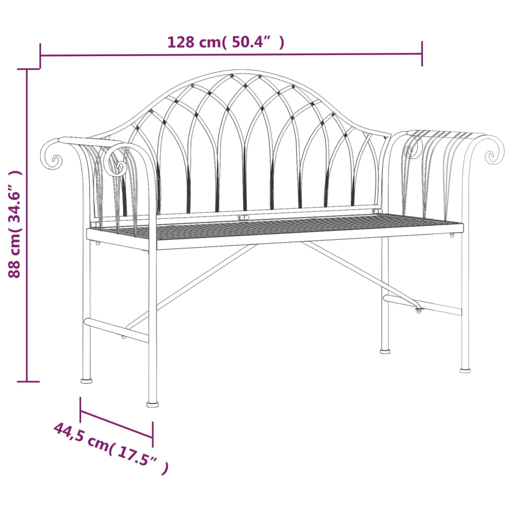 vidaXL Banc de jardin 2 places 128 cm Noir Acier