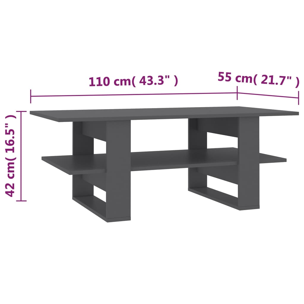 vidaXL Table basse gris 110x55x42 cm bois d'ingénierie