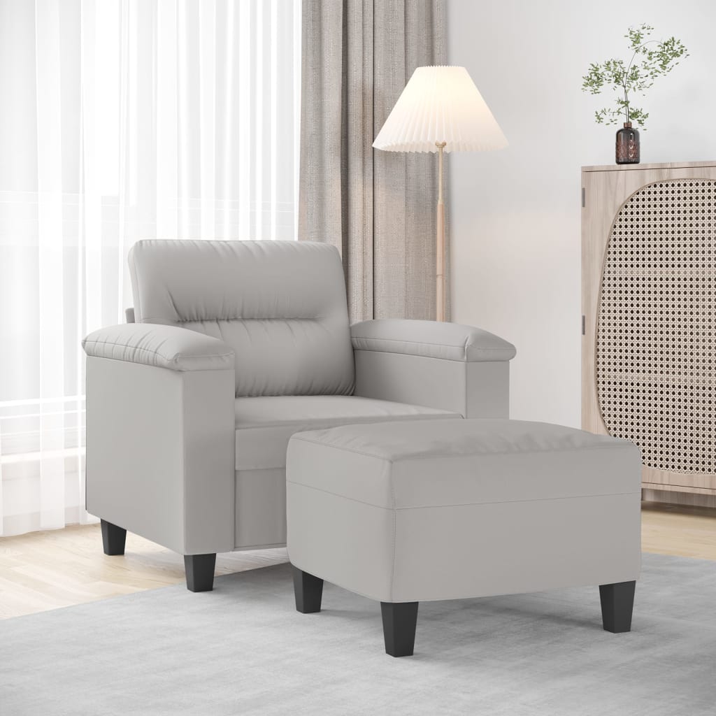 vidaXL Fauteuil avec repose-pied Gris clair 60 cm Tissu microfibre