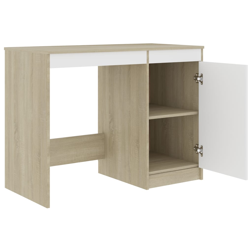 vidaXL Bureau Blanc et chêne sonoma 100x50x76 cm Aggloméré