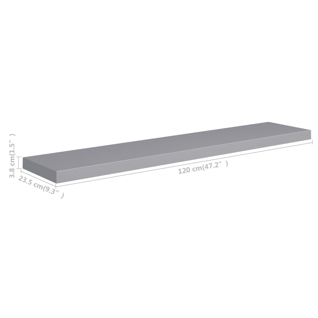 vidaXL Étagères murales flottantes 2 pcs gris 120x23,5x3,8 cm MDF