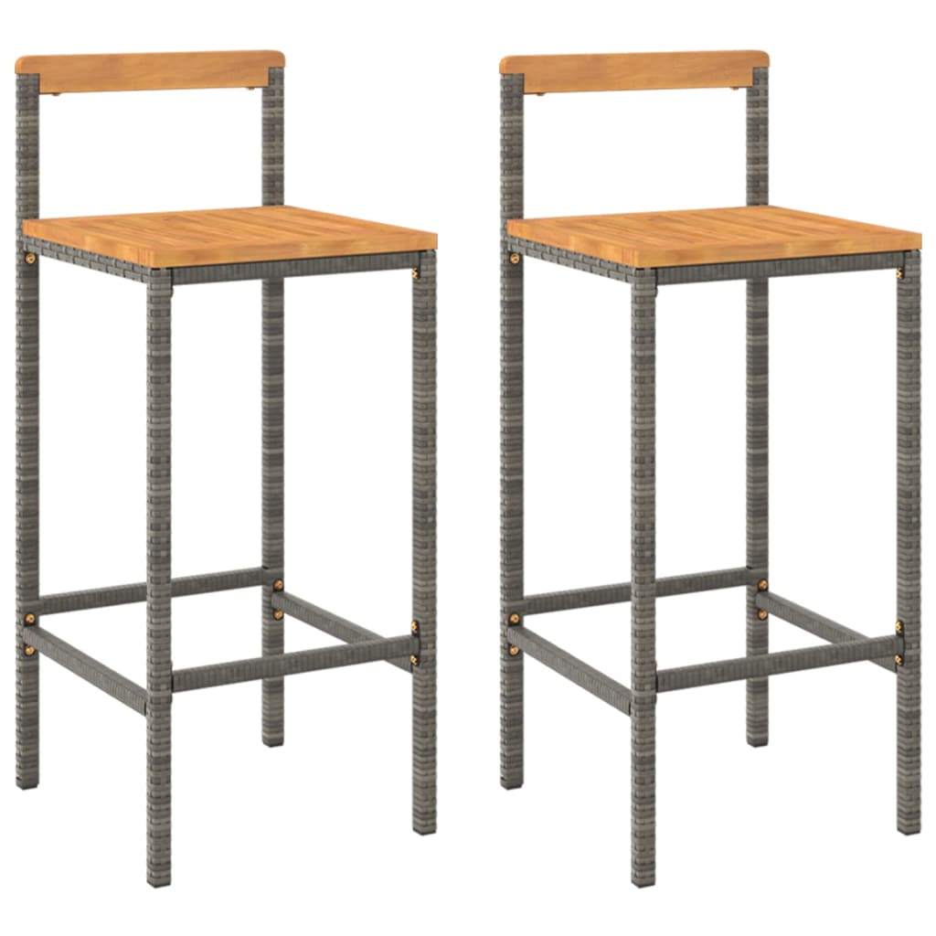 vidaXL Tabourets de bar lot de 2 gris résine tressée et bois d'acacia