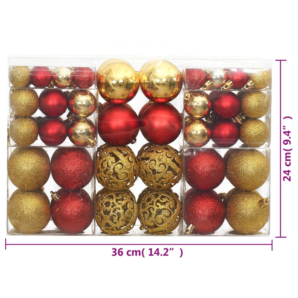 vidaXL Boules de Noël 100 pcs doré et rouge bordeaux 3 / 4 / 6 cm