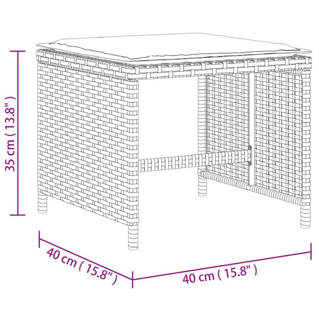 vidaXL Tabourets de jardin avec coussins 4pcs marron 40x40x35 cm rotin