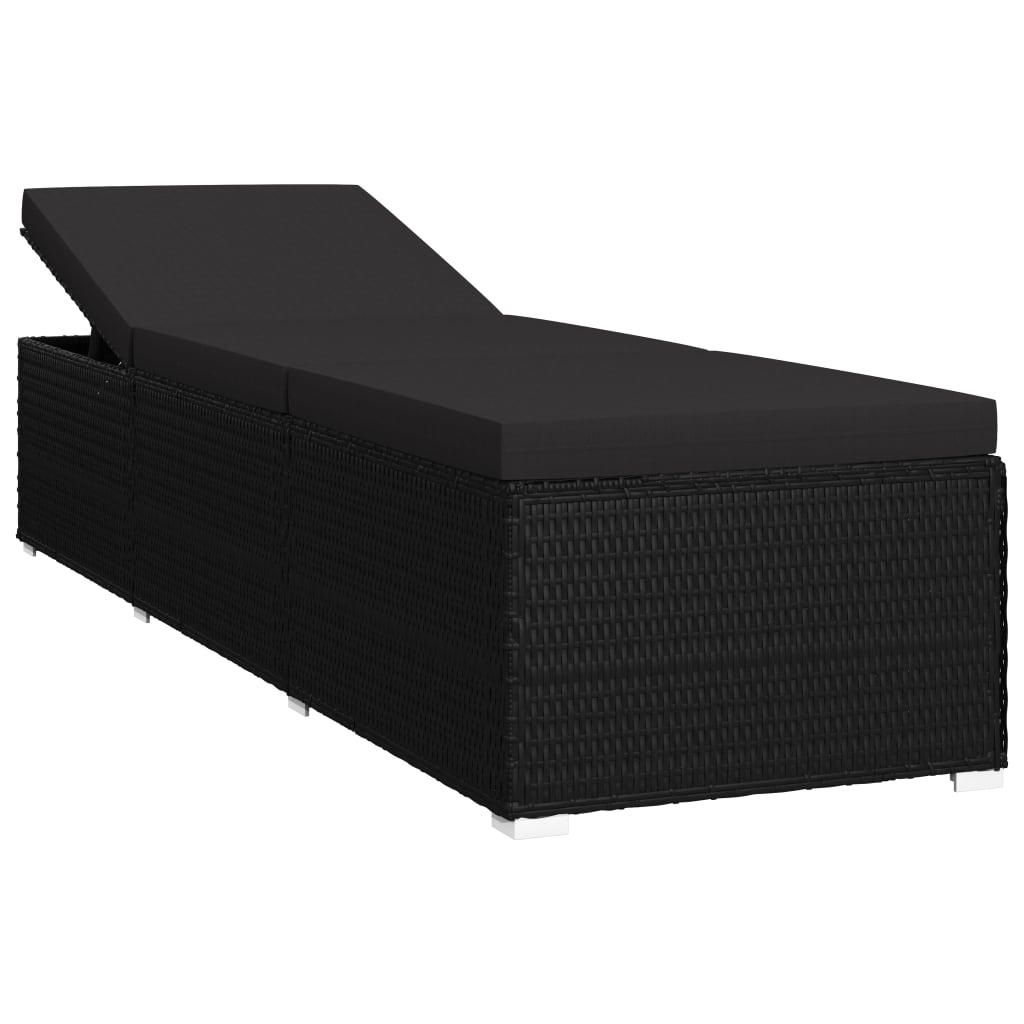 vidaXL Chaise longue avec coussin Résine tressée Noir