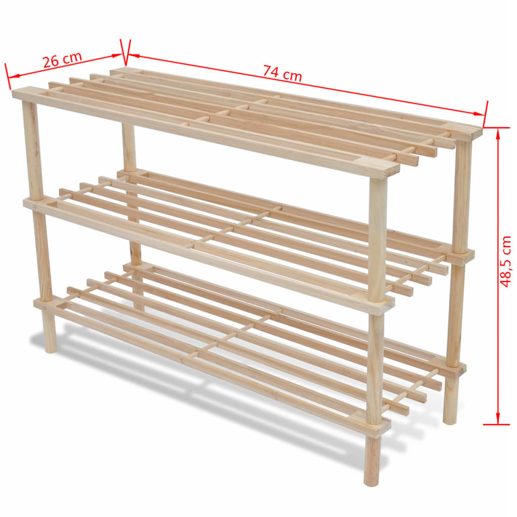 vidaXL Range-chaussures à 3 étagères 2 pcs Bois de sapin solide