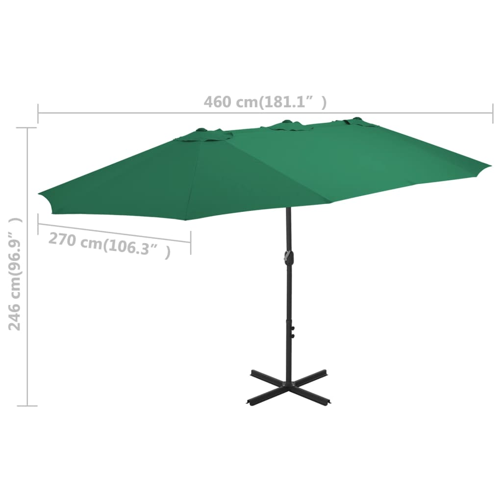 vidaXL Parasol d'extérieur et mât en aluminium 460x270 cm vert