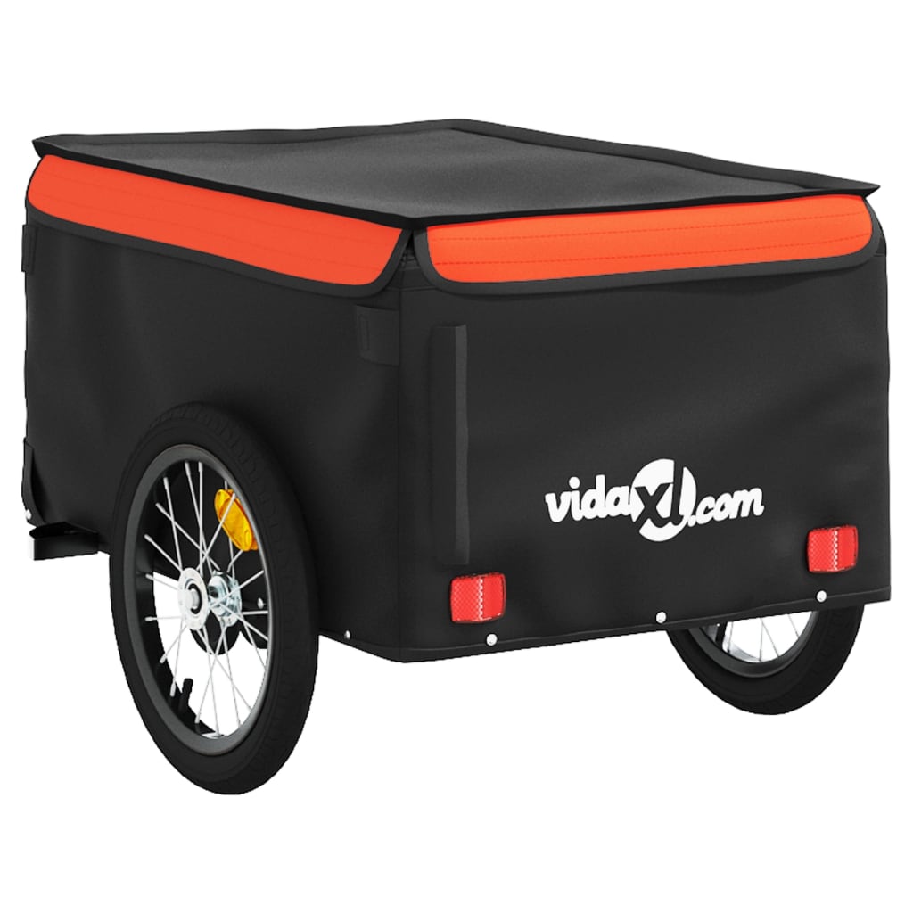 vidaXL Remorque de vélo noir et orange 45 kg fer