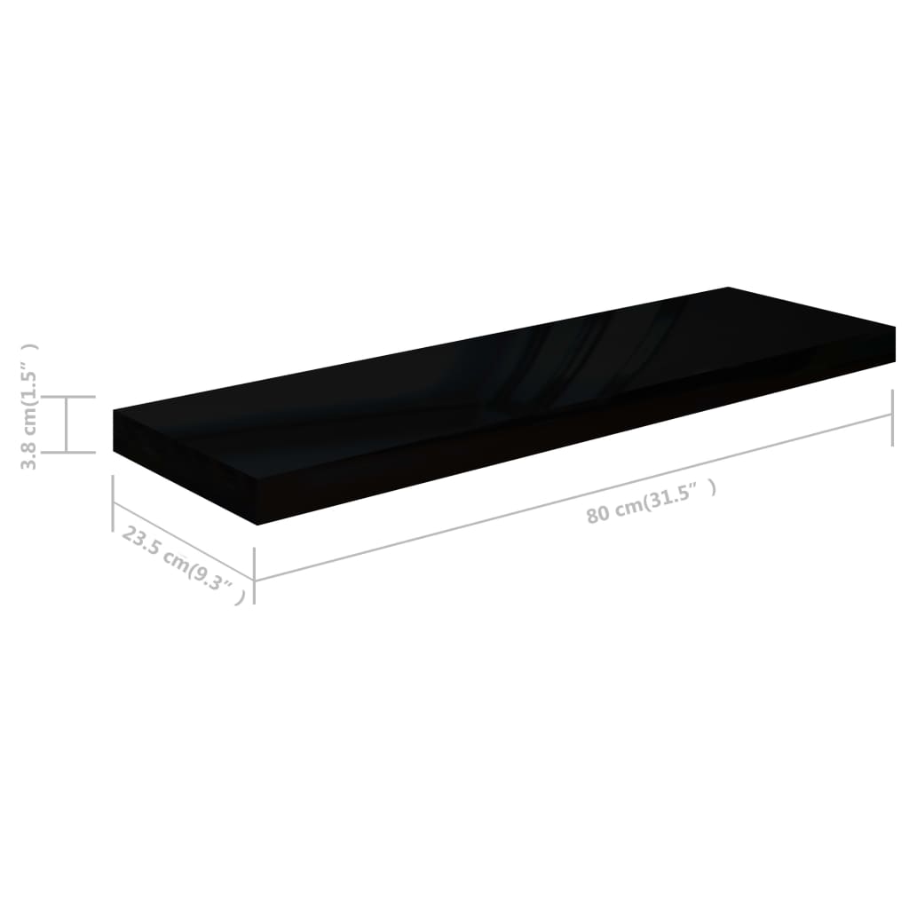 vidaXL Étagère murale flottante Noir brillant 80x23,5x3,8 cm MDF