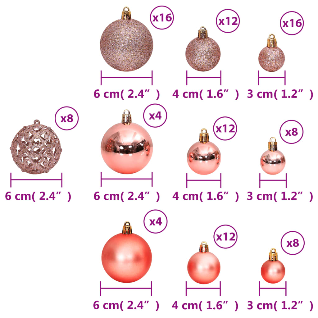 vidaXL Boules de Noël 100 pcs rose et rosé 3 / 4 / 6 cm