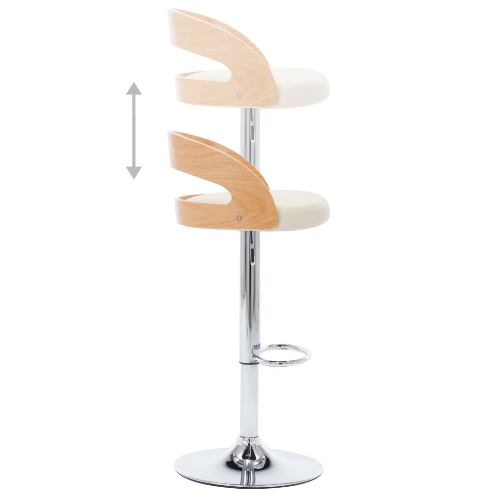 vidaXL Tabourets de bar lot de 2 crème similicuir et bois courbé