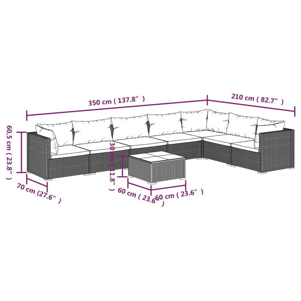 vidaXL Salon de jardin 8 pcs avec coussins Résine tressée Noir