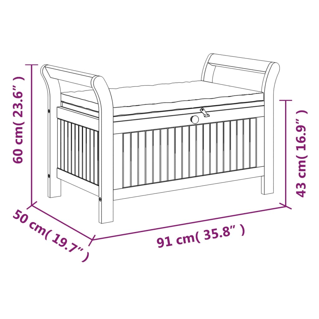 vidaXL Banc de rangement de jardin avec coussin 91 cm Bois d'acacia