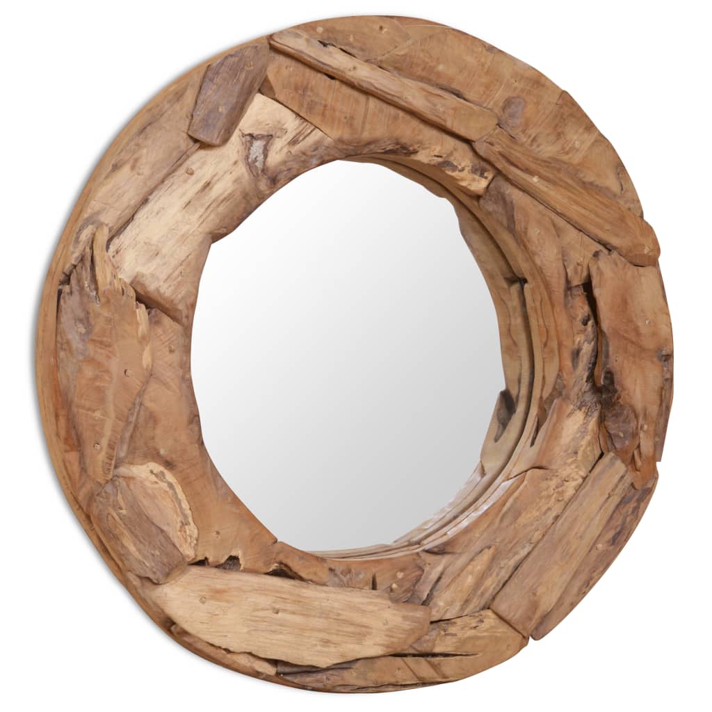 vidaXL Miroir décoratif Teck 60 cm Rond