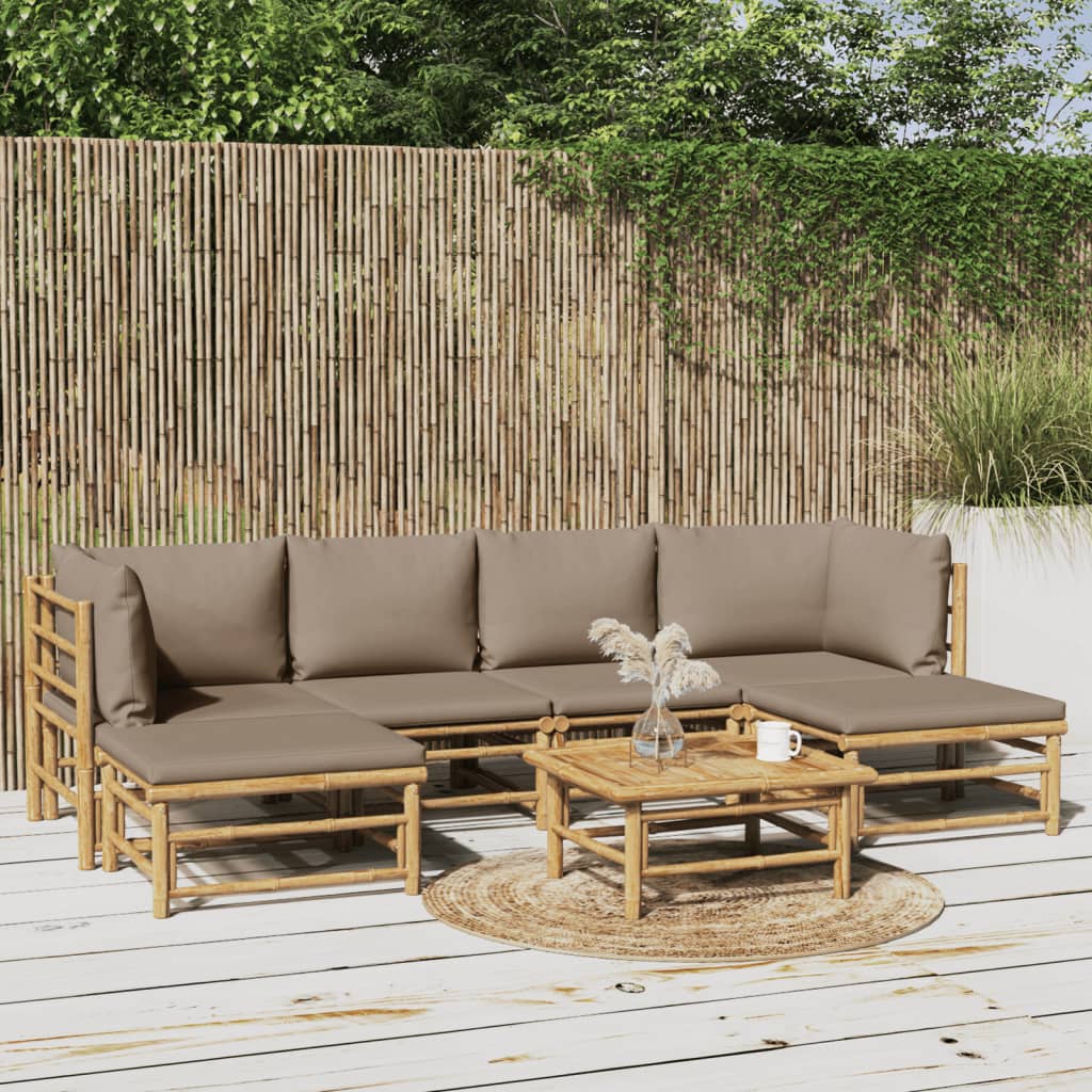 vidaXL Salon de jardin 7 pcs avec coussins taupe bambou