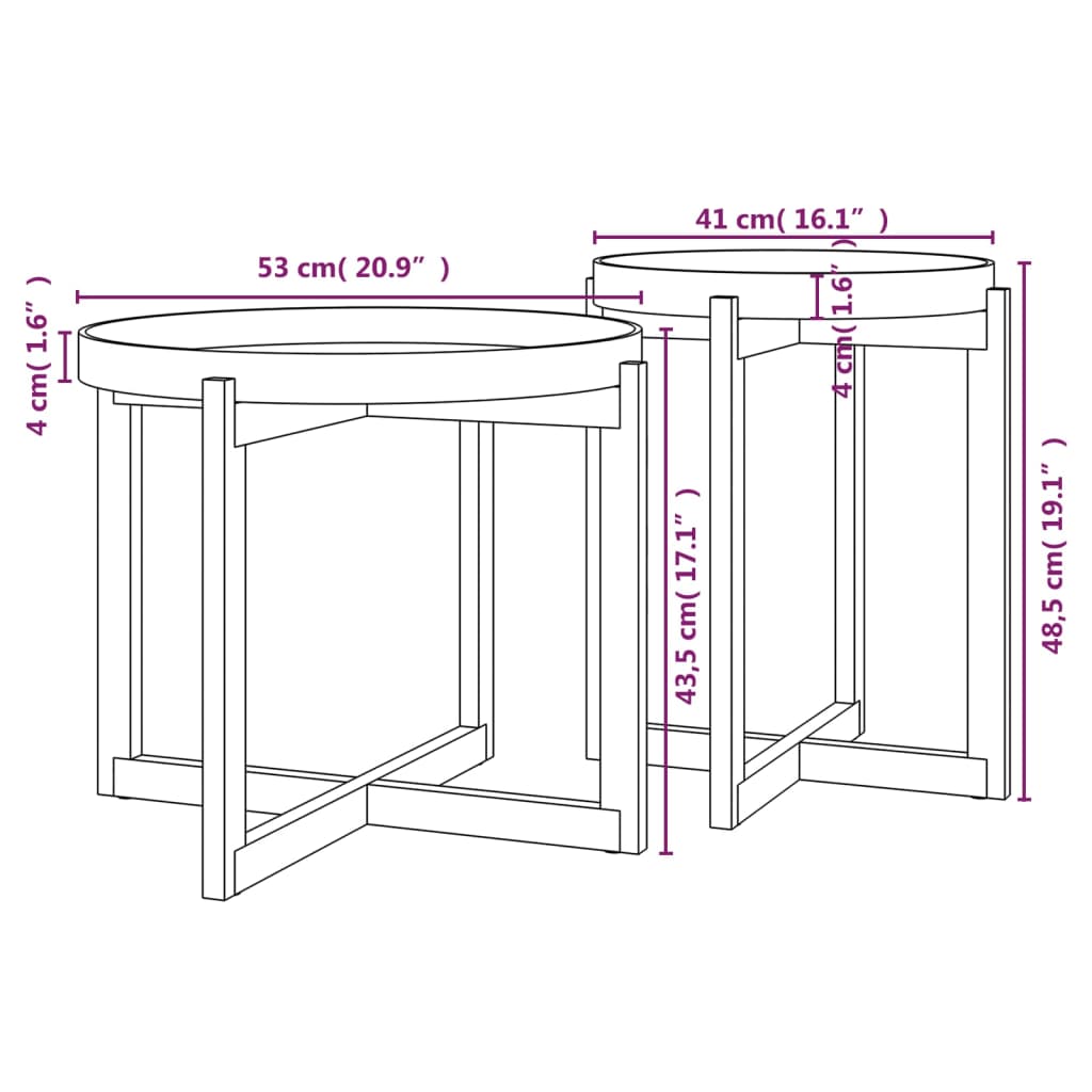 vidaXL Tables basses 2 pcs Gris Bois d'ingénierie et pin massif