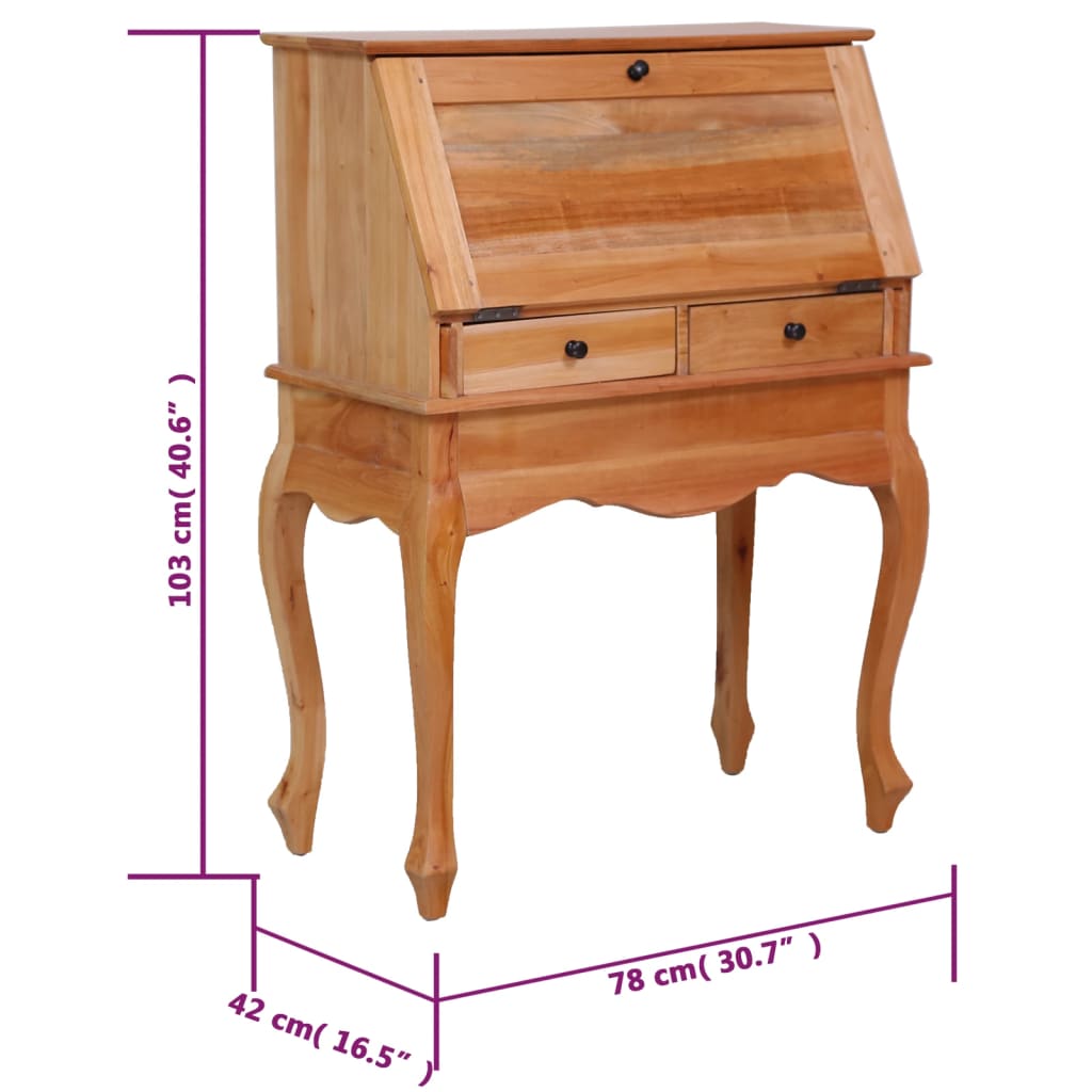 vidaXL Bureau secrétaire 78x42x103 cm Bois d'acajou massif