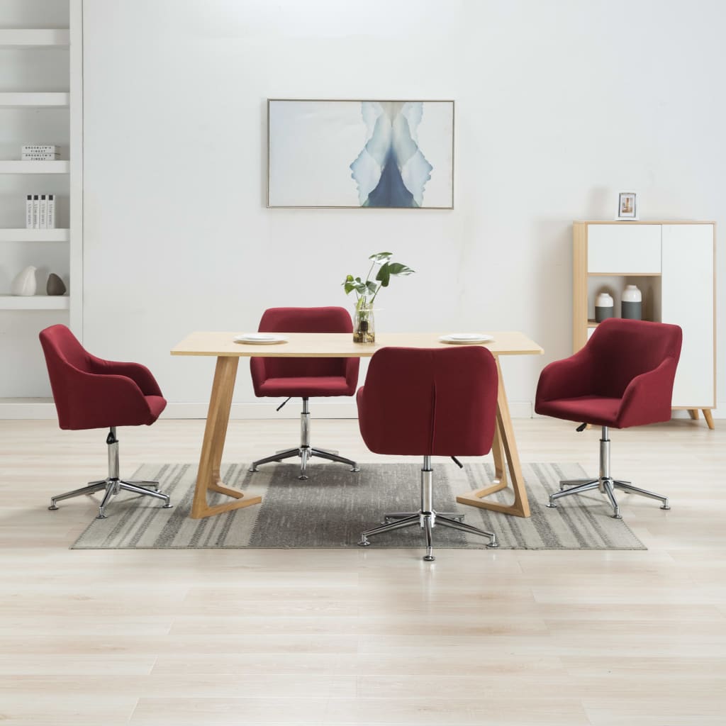 vidaXL Chaises pivotantes à manger lot de 4 rouge bordeaux tissu