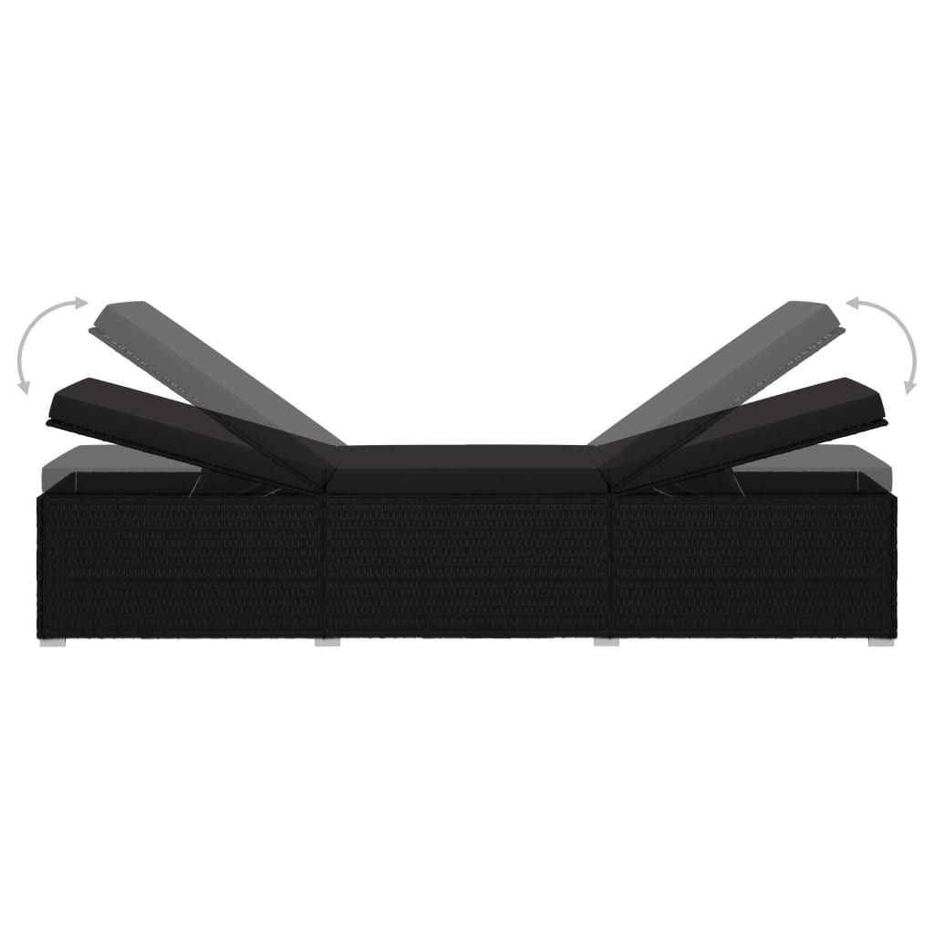 vidaXL Chaise longue avec coussin Résine tressée Noir