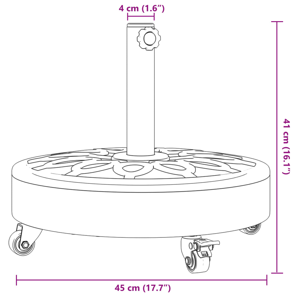 vidaXL Base de parasol avec roues pour mâts Ø38 / 48 mm 27 kg rond