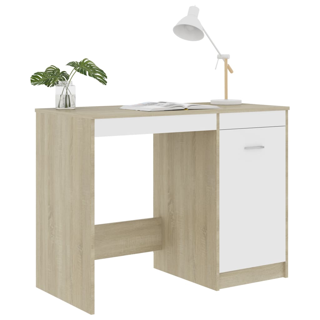 vidaXL Bureau Blanc et chêne sonoma 100x50x76 cm Aggloméré