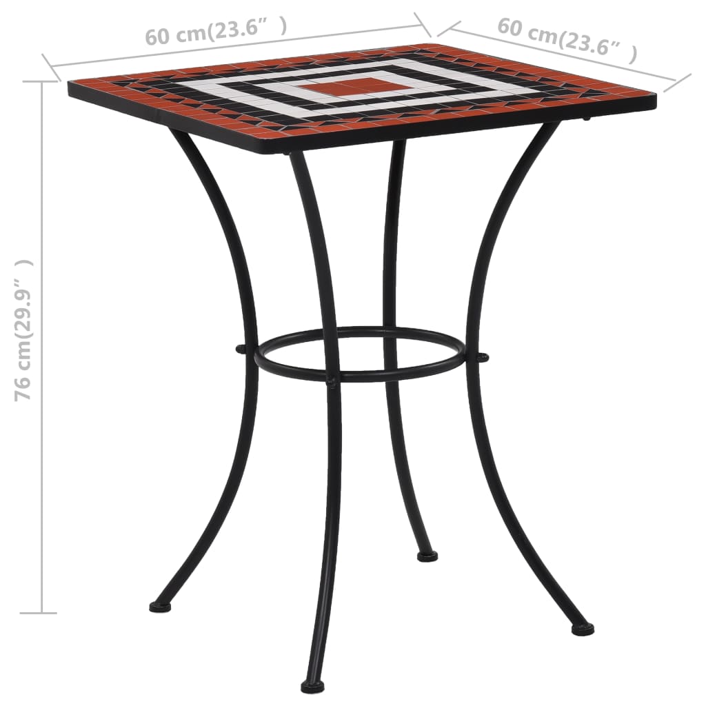 vidaXL Table de bistro mosaïque Terre cuite et blanc 60 cm Céramique