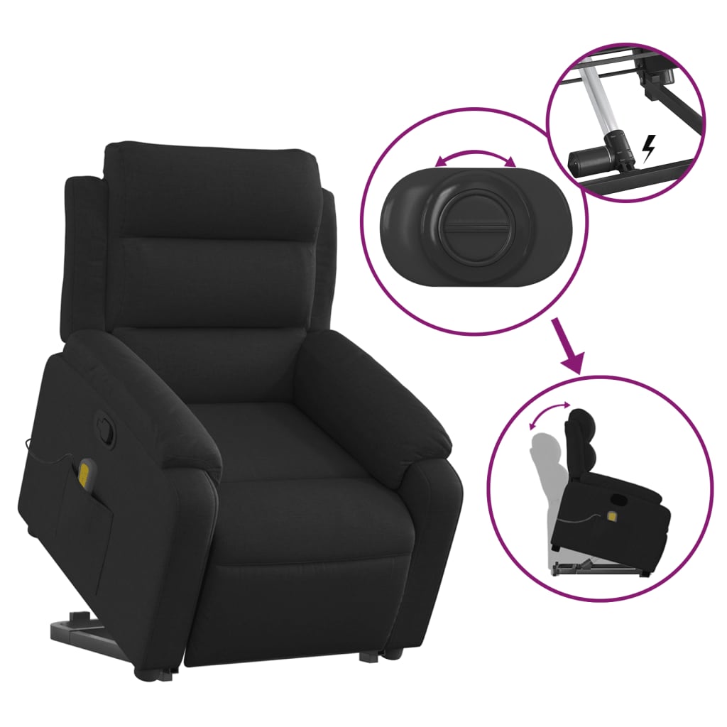 vidaXL Fauteuil inclinable de massage noir tissu