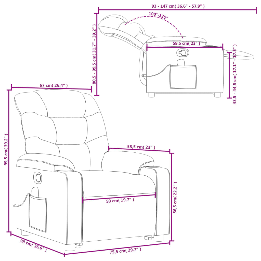 vidaXL Fauteuil inclinable de massage gris similicuir