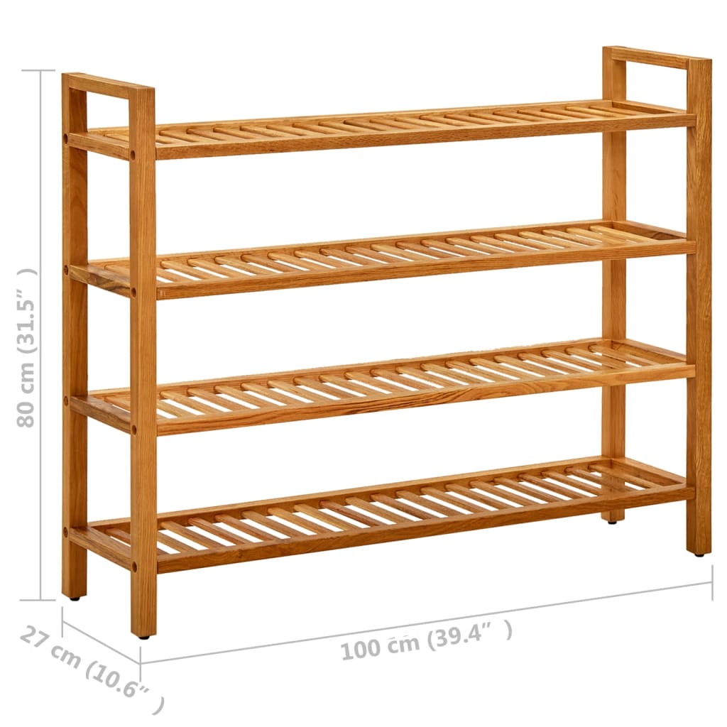 vidaXL Étagère à chaussures à 4 niveaux 100x27x80 cm Chêne massif