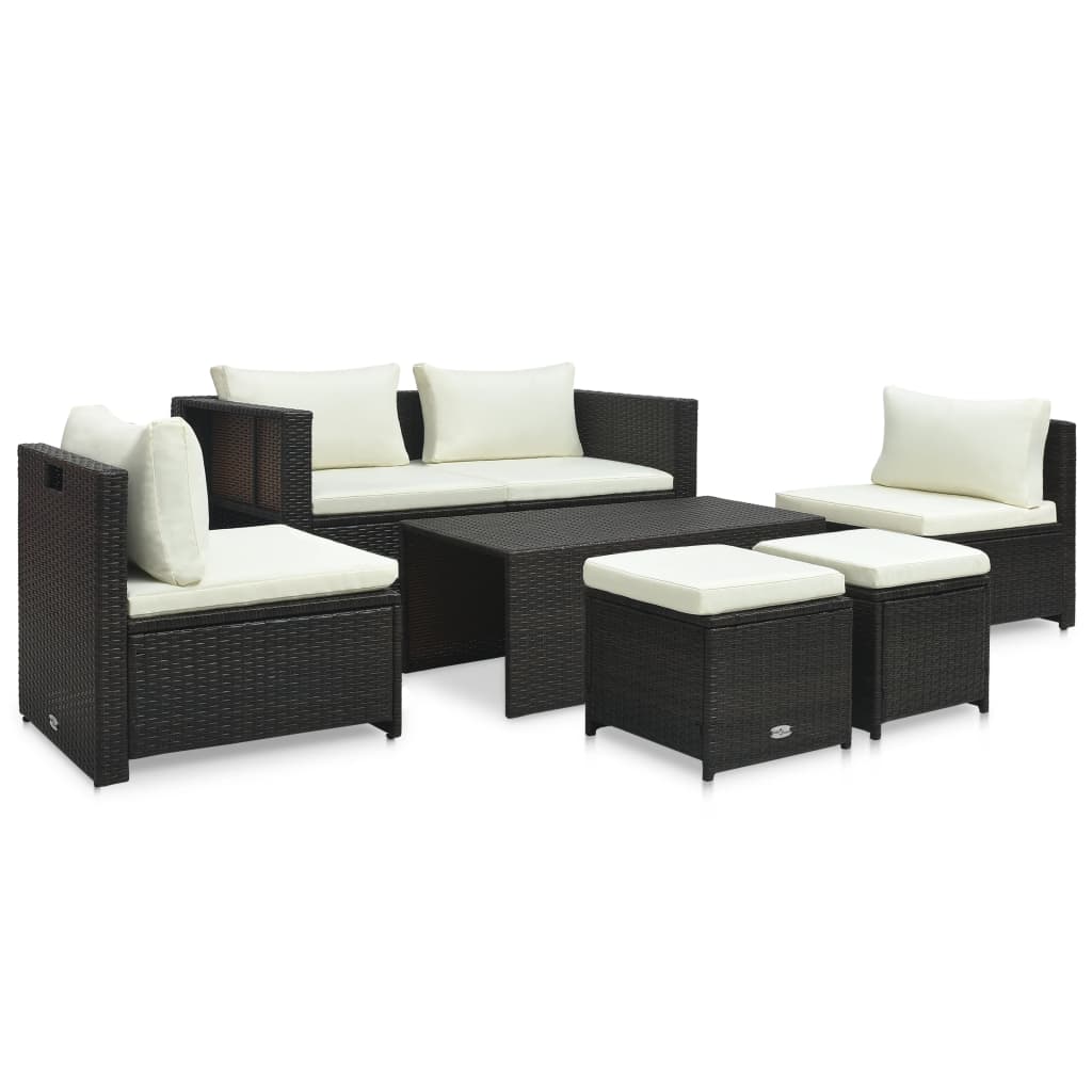 vidaXL Salon de jardin 6 pcs avec coussins Résine tressée Marron