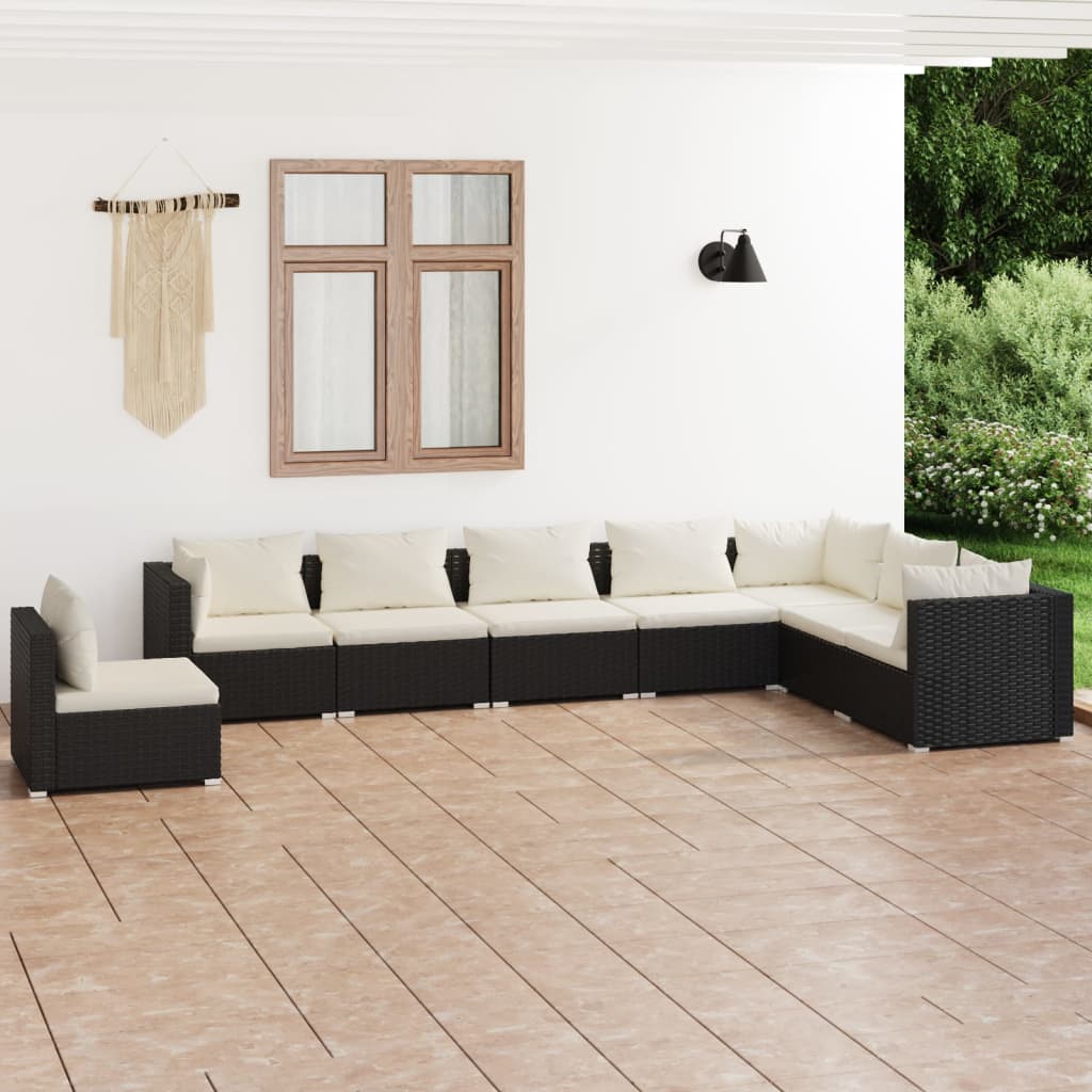 vidaXL Salon de jardin 8 pcs avec coussins Résine tressée Noir