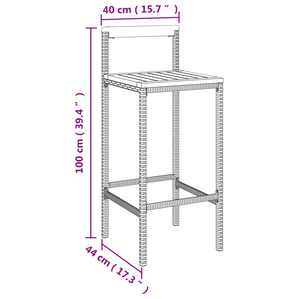 vidaXL Tabourets de bar lot de 2 gris résine tressée et bois d'acacia