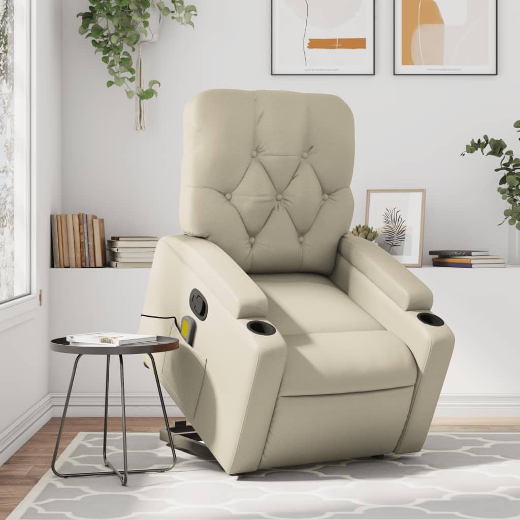 vidaXL Fauteuil inclinable de massage crème similicuir