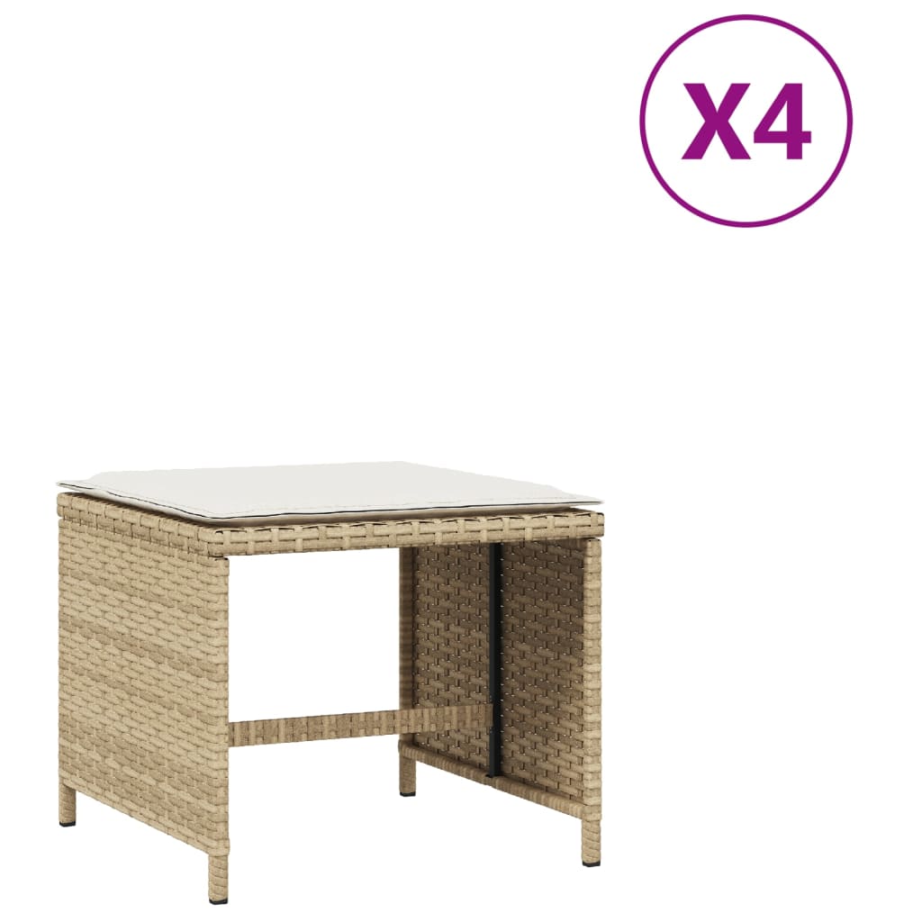 vidaXL Tabourets de jardin avec coussins lot de 4 beige résine tressée