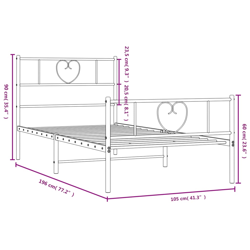 vidaXL Cadre de lit métal sans matelas et pied de lit blanc 100x190 cm