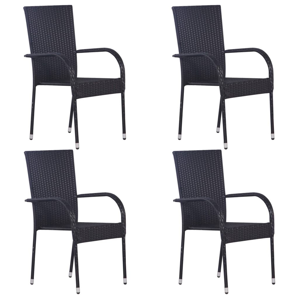 vidaXL Ensemble à manger de jardin 5 pcs Noir Résine tressée