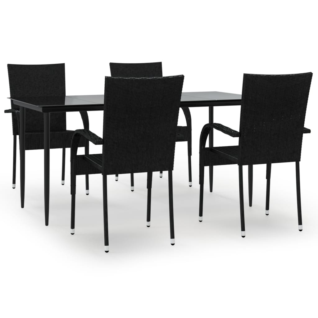 vidaXL Ensemble à manger de jardin 5 pcs Noir Résine tressée