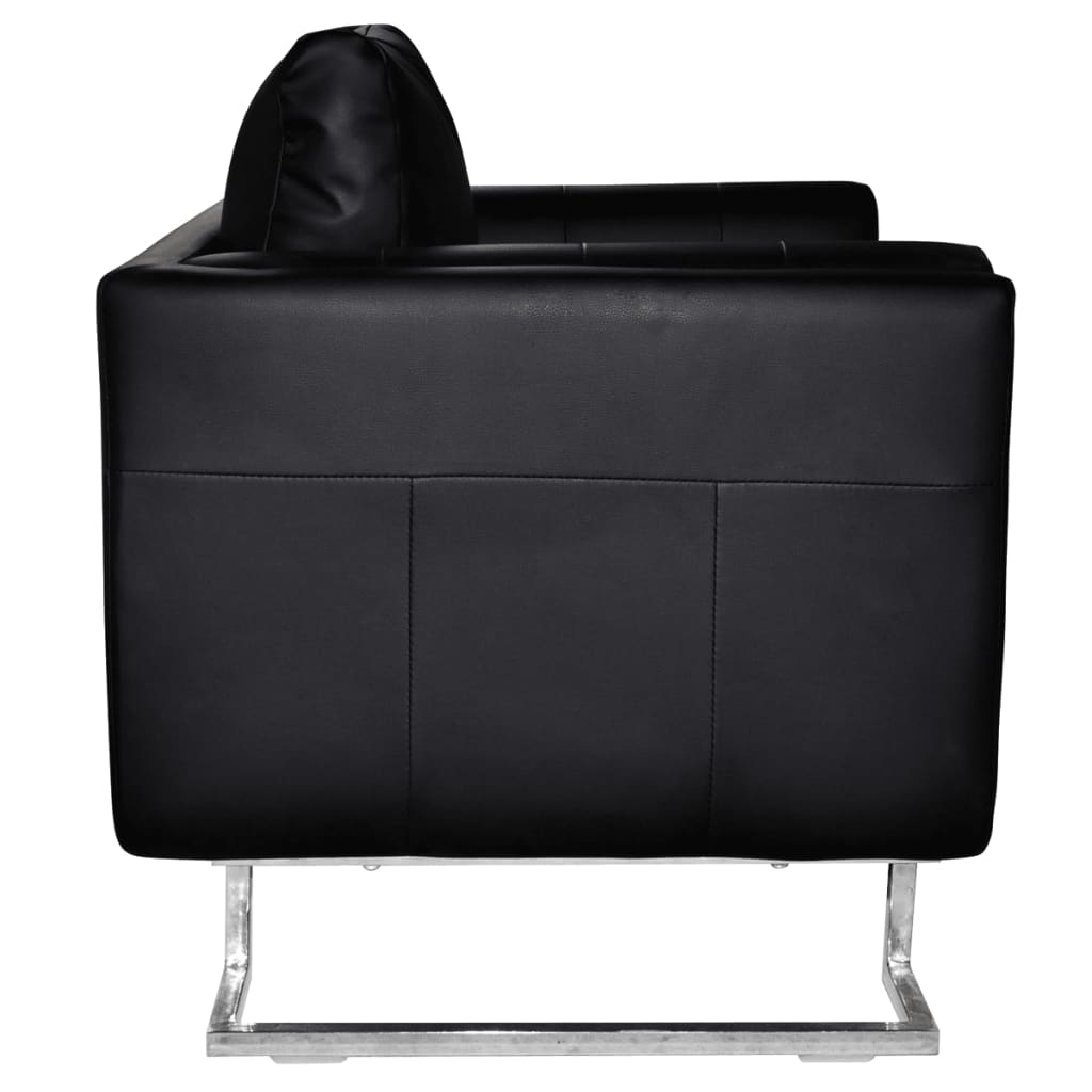 vidaXL Fauteuil cube avec pieds chromés noir cuir