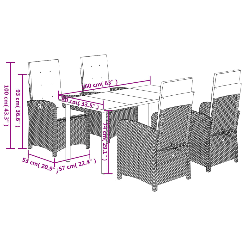 vidaXL Ensemble à manger de jardin avec coussins 5pcs Beige poly rotin