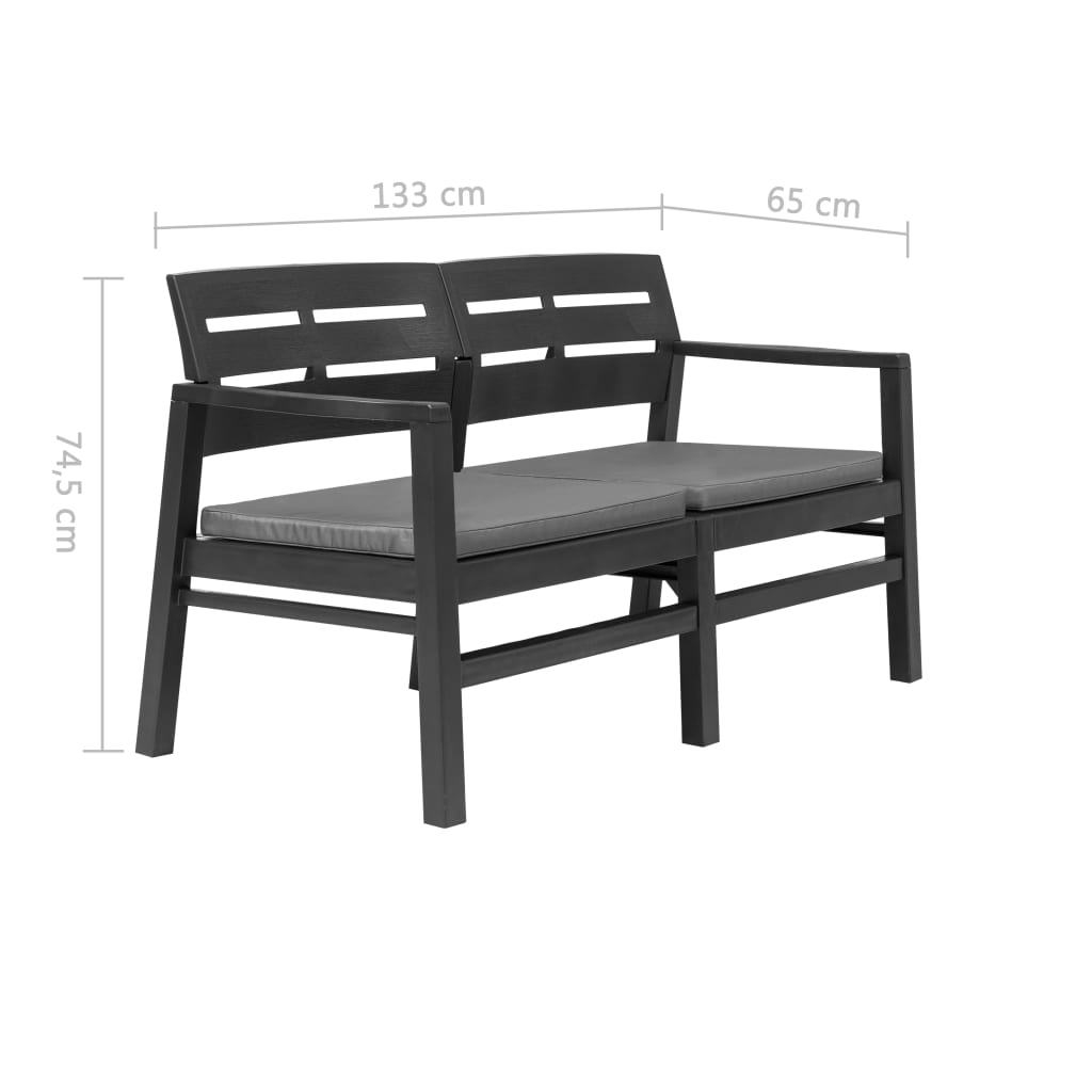 vidaXL Banc de jardin 2 places et coussins 133 cm Plastique Anthracite