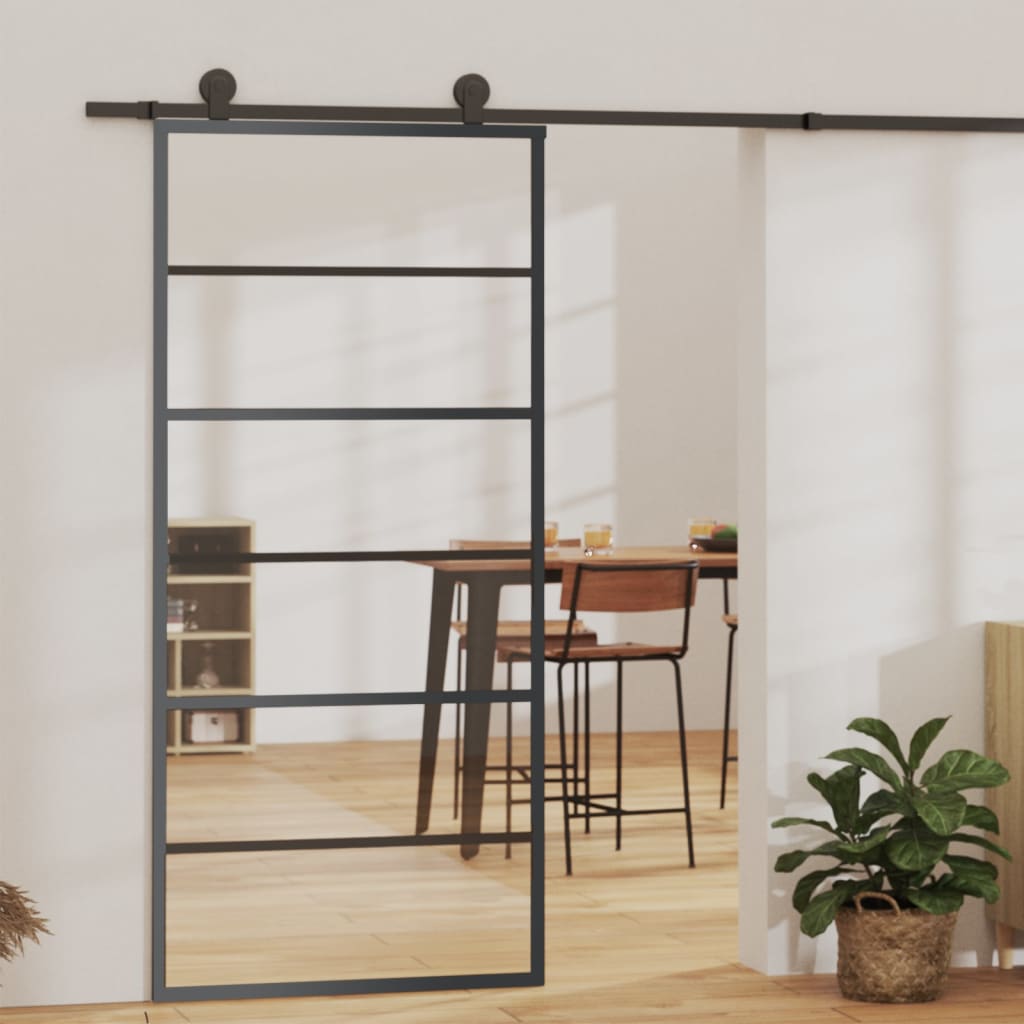 vidaXL Porte coulissante Verre ESG et aluminium 90x205 cm Noir