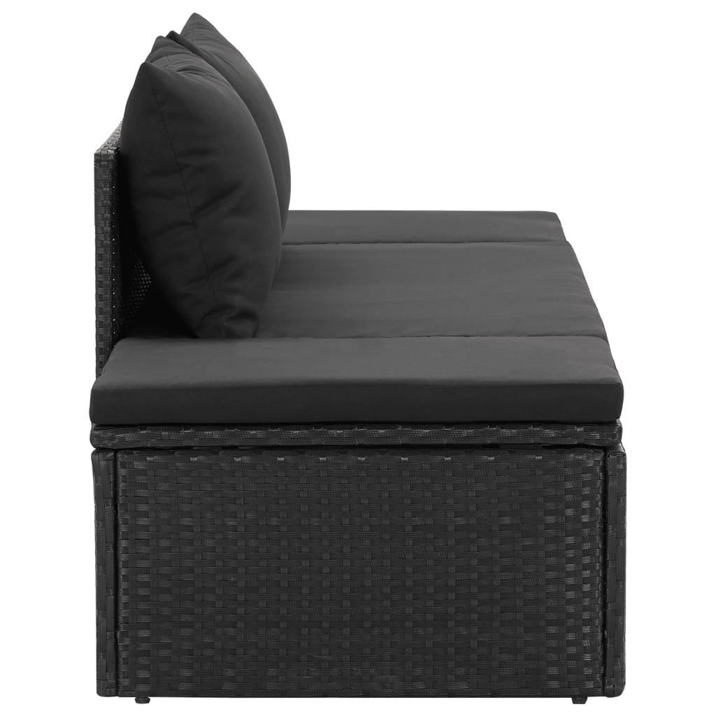 vidaXL Chaise longue avec coussins Résine tressée Noir