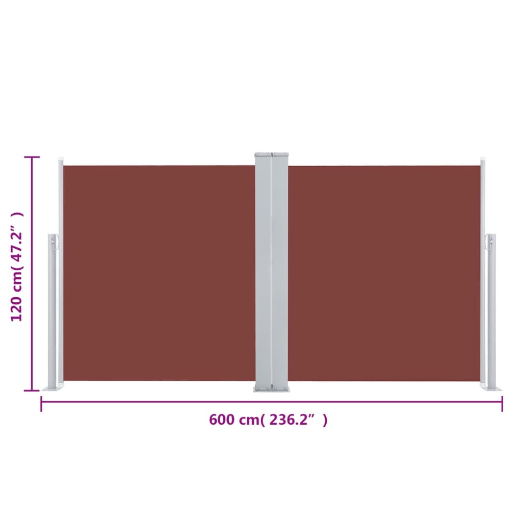 vidaXL Auvent latéral rétractable Marron 120 x 600 cm