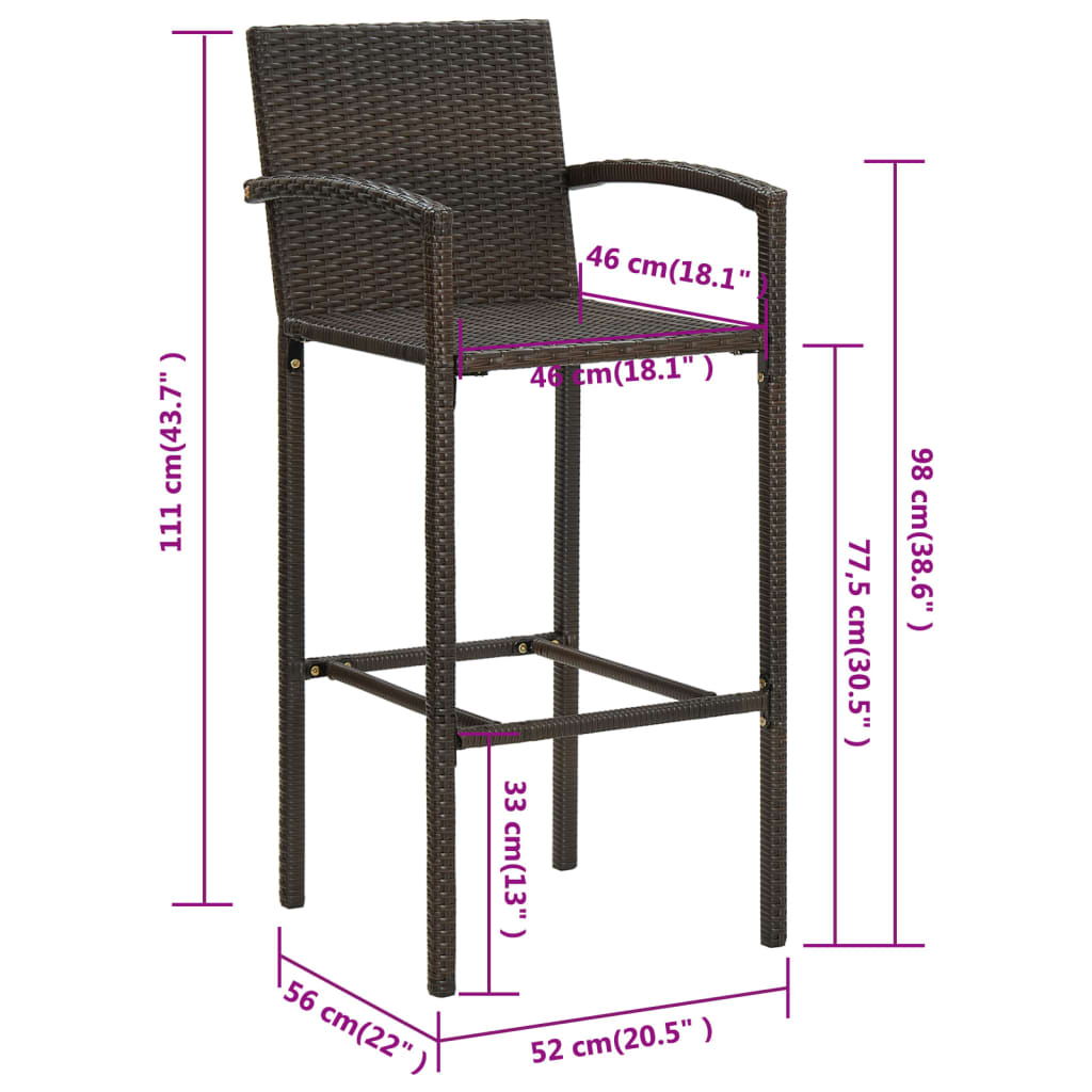 vidaXL Tabourets de bar lot de 2 marron résine tressée