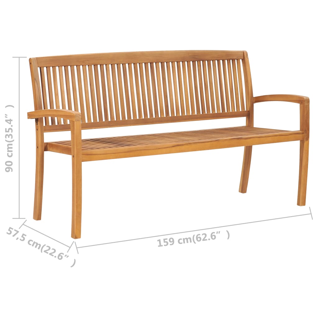 vidaXL Banc 3 places empilable de jardin 159 cm Bois de teck solide